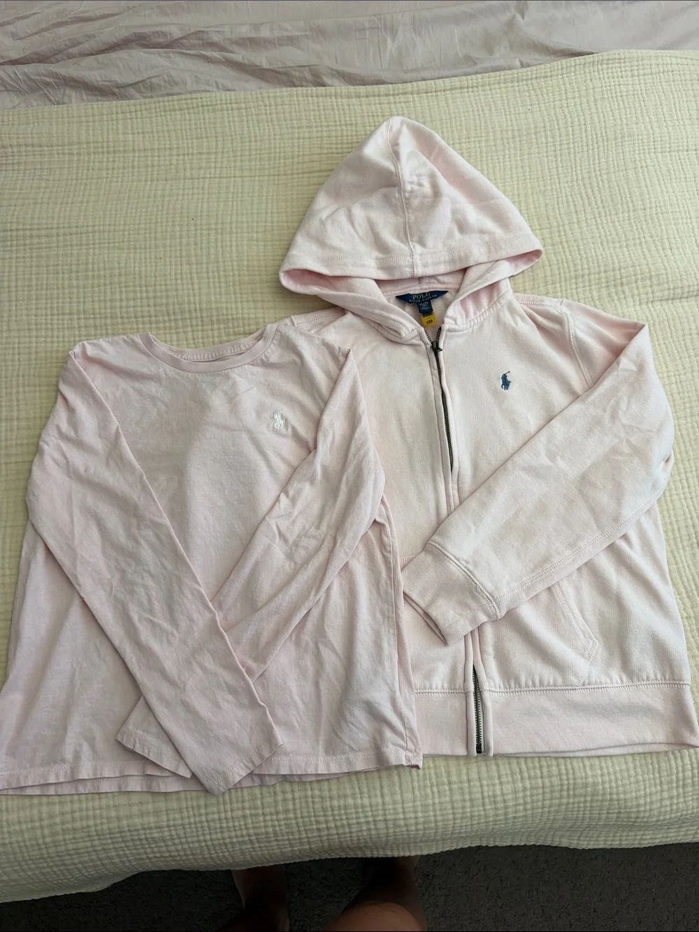 Ralph Lauren Girls Pale Pink Zip Hoodie & Long Sleeve Tee Set